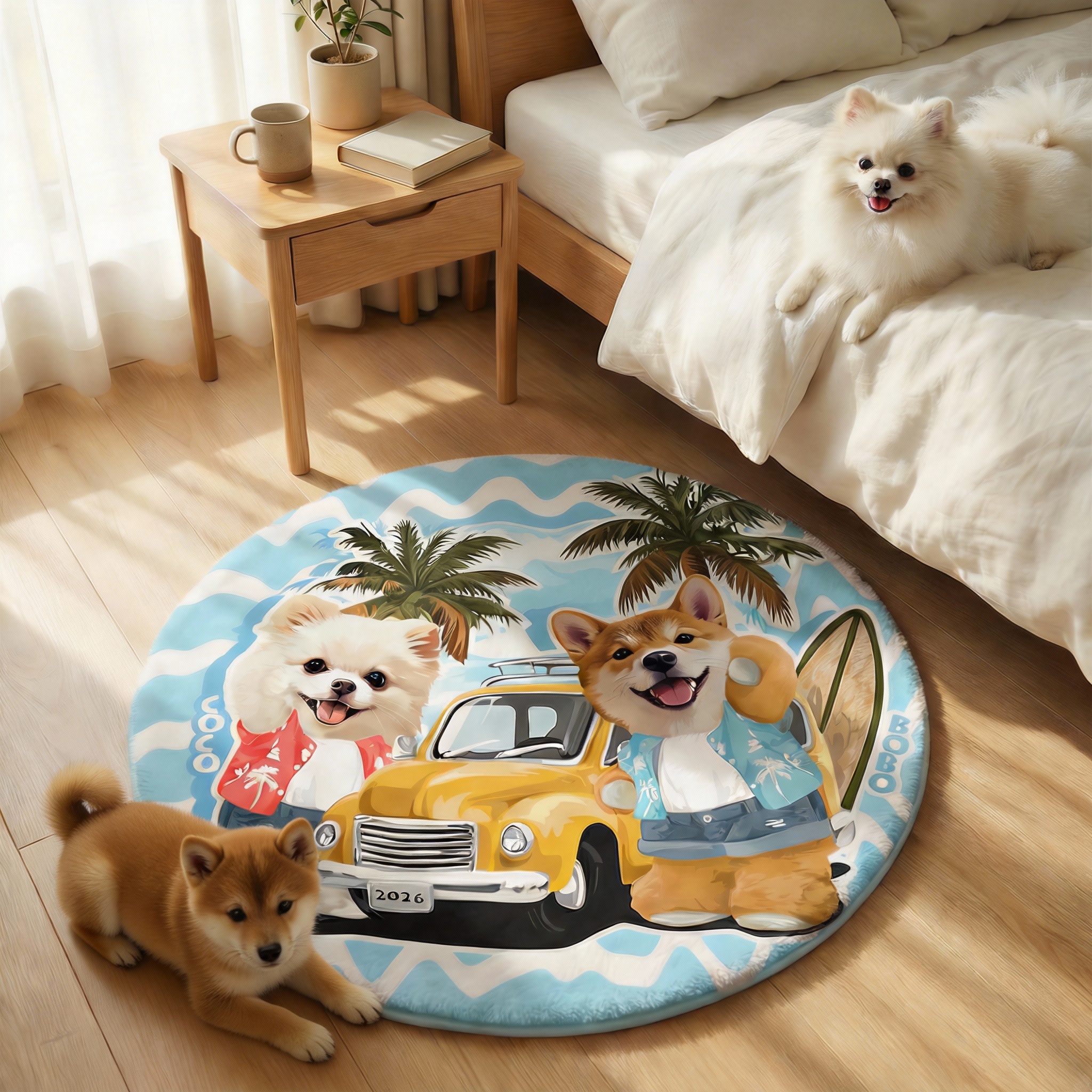 カスタムフワモコ部  ラグマット 円形  【2頭デザイン】26129-4