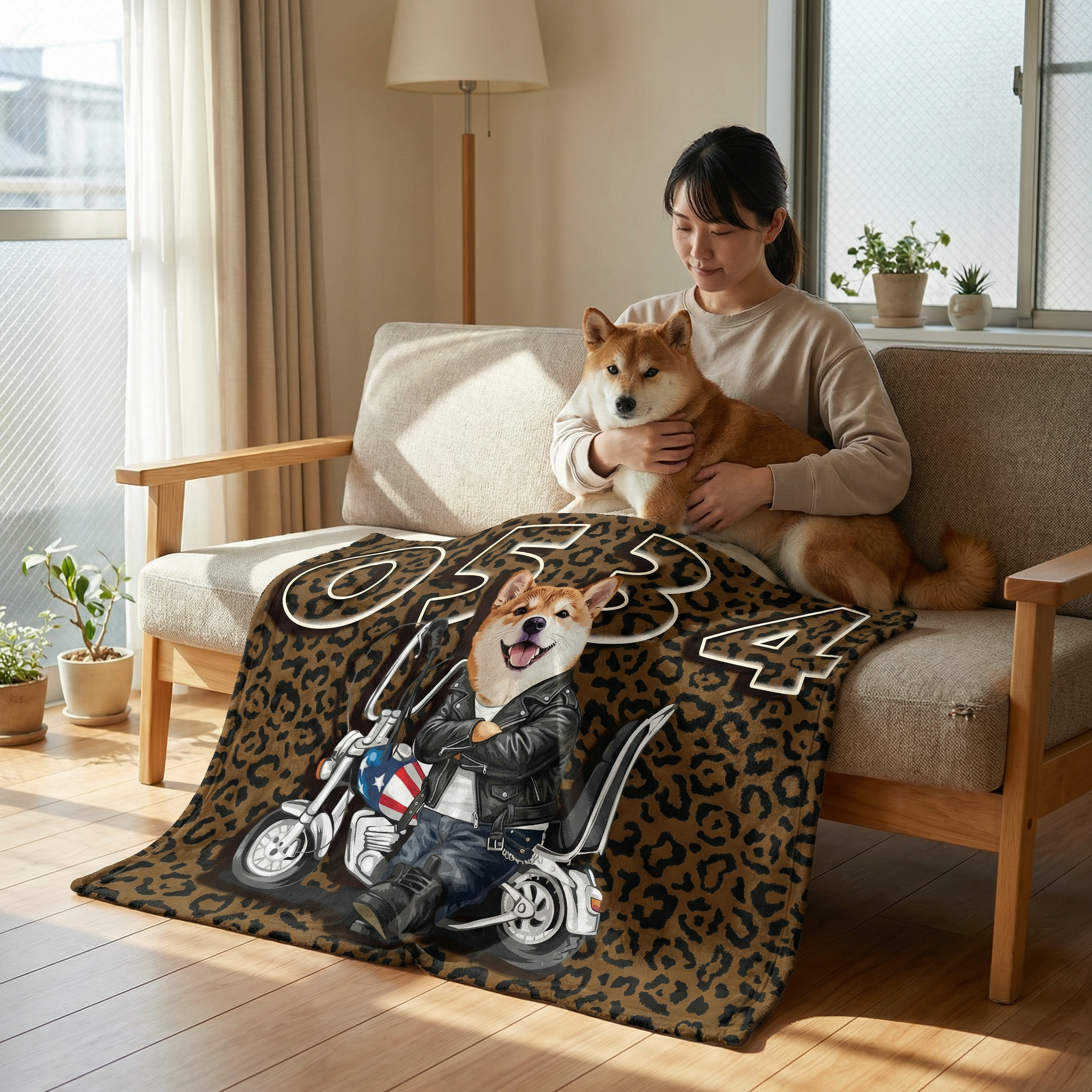 カスタムフワモコ部 　膝掛け ひざ掛け   【1頭デザイン】26131-1