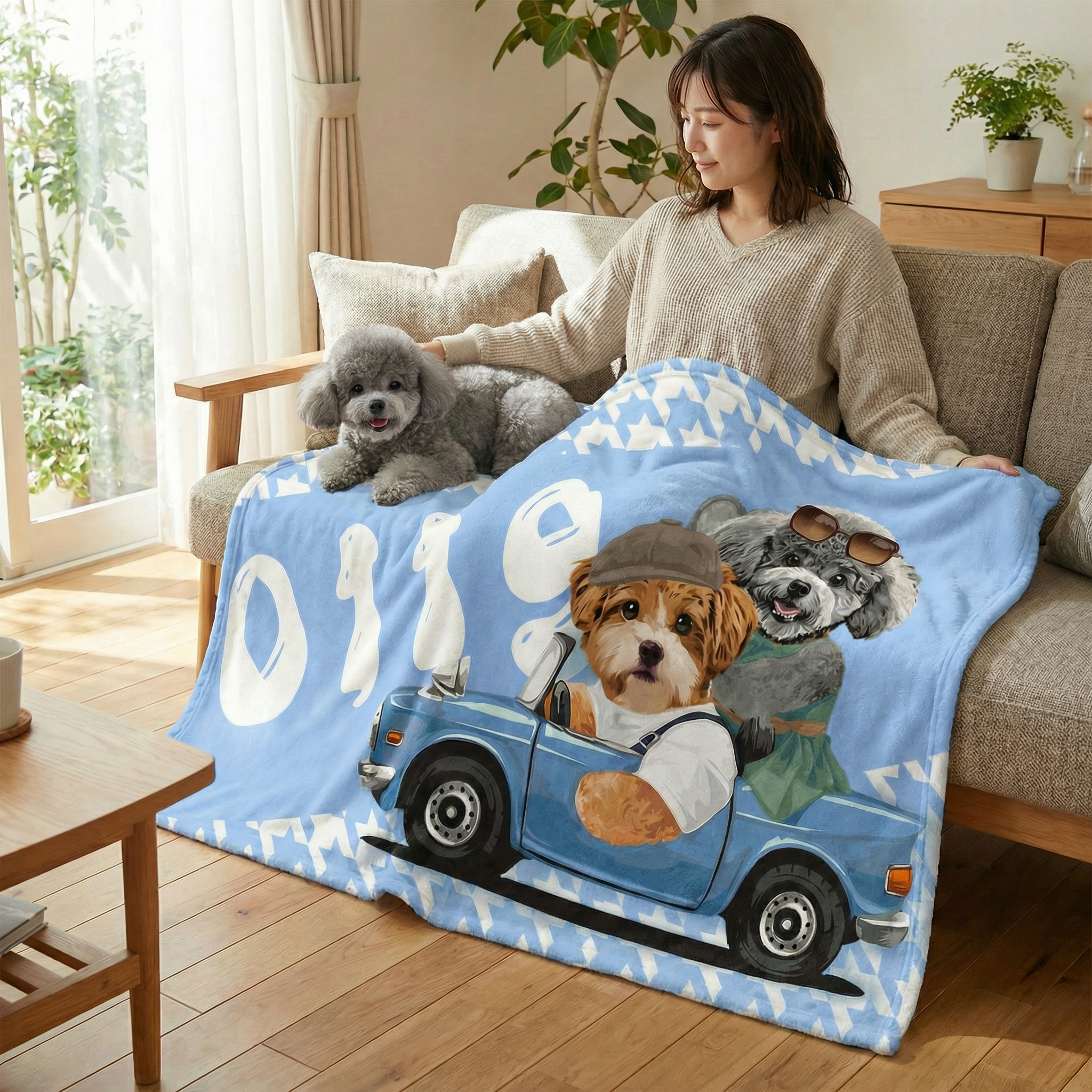 カスタムフワモコ部 　膝掛け ひざ掛け   【2頭デザイン】26119-2