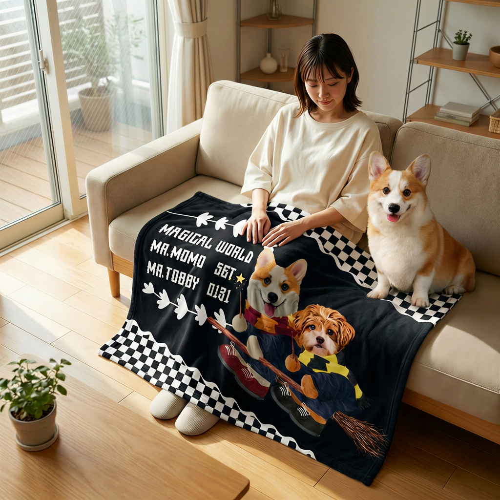 カスタムフワモコ部 　膝掛け ひざ掛け   【2頭デザイン】26131-4