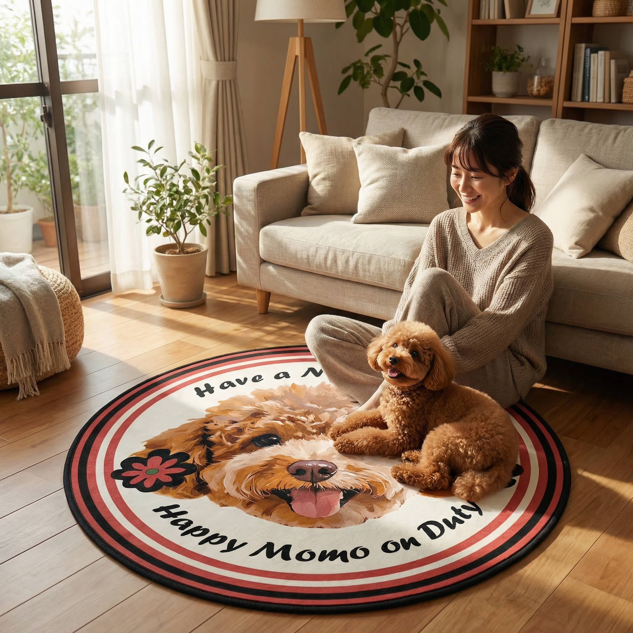 カスタムフワモコ部  ラグマット 円形  【1頭デザイン】260318-1