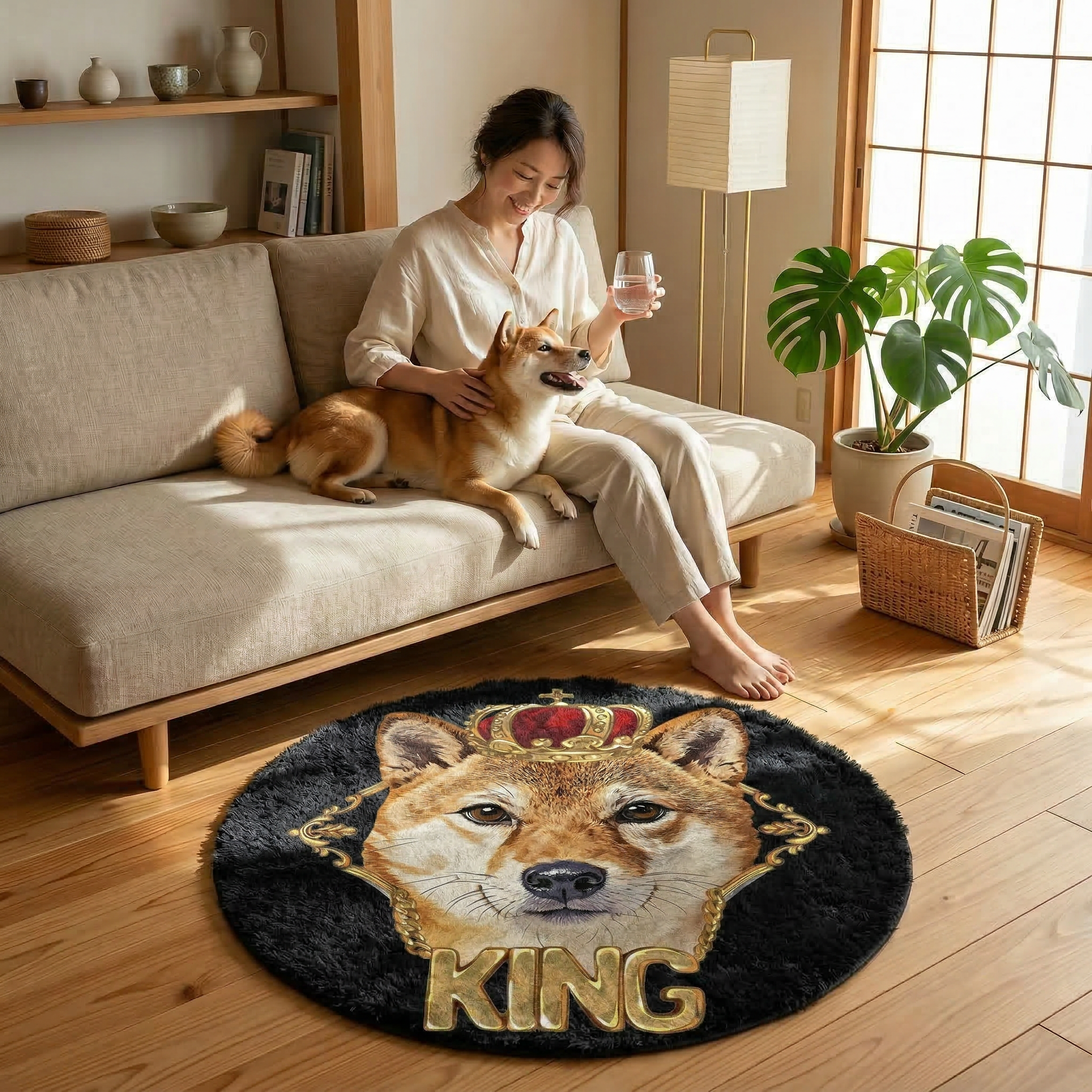 カスタムフワモコ部  ラグマット 円形  【1頭デザイン】260318-6