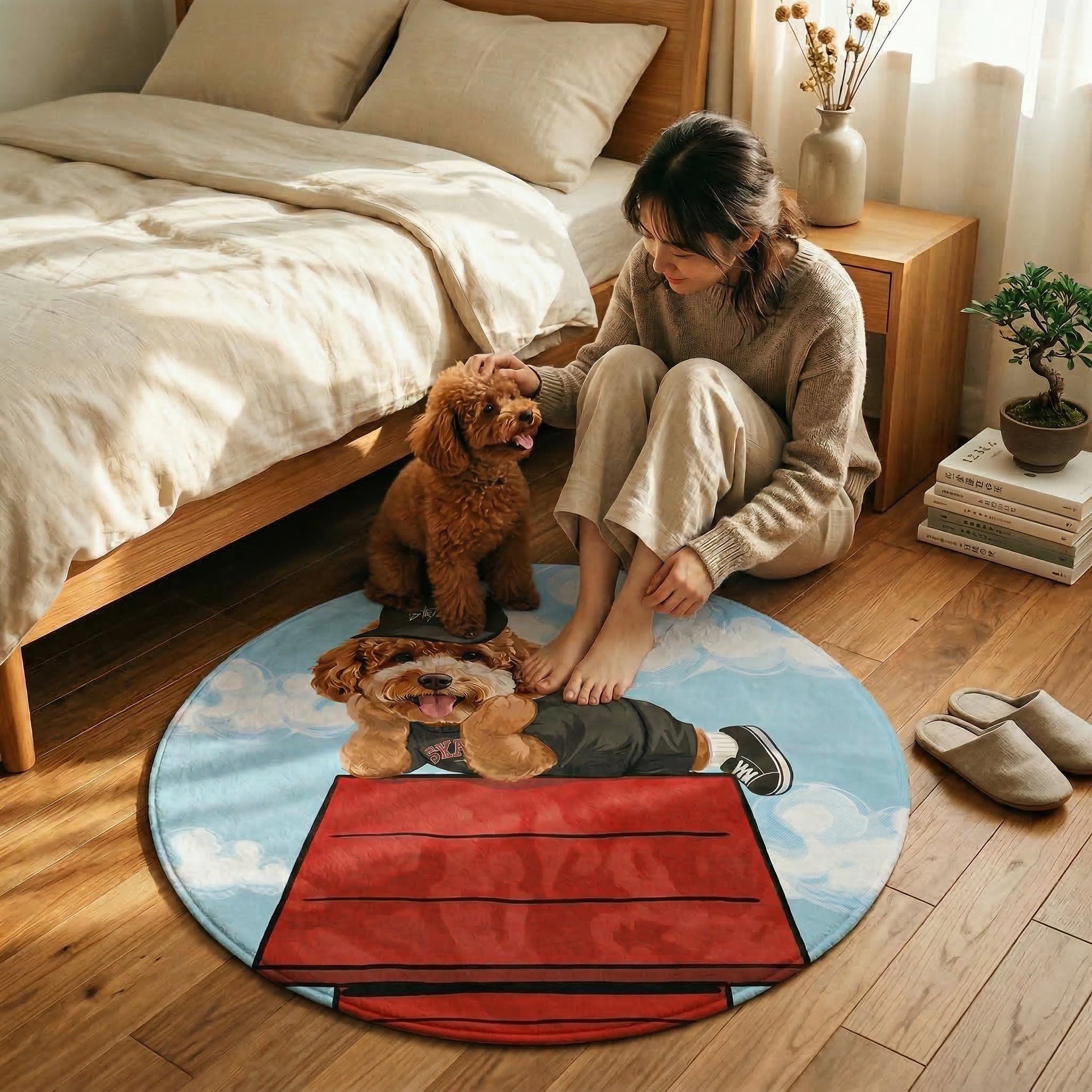 カスタムフワモコ部  ラグマット 円形  【1頭デザイン】260318-5