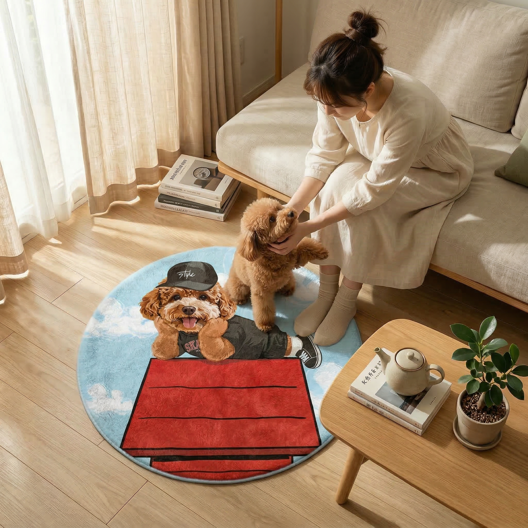 カスタムフワモコ部  ラグマット 円形  【1頭デザイン】260318-5