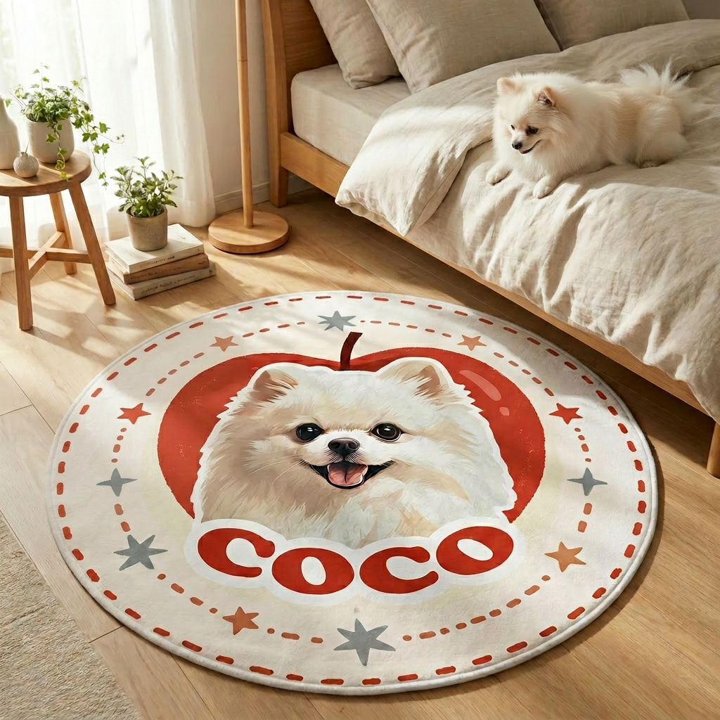 カスタムフワモコ部  ラグマット 円形  【1頭デザイン】260318-3