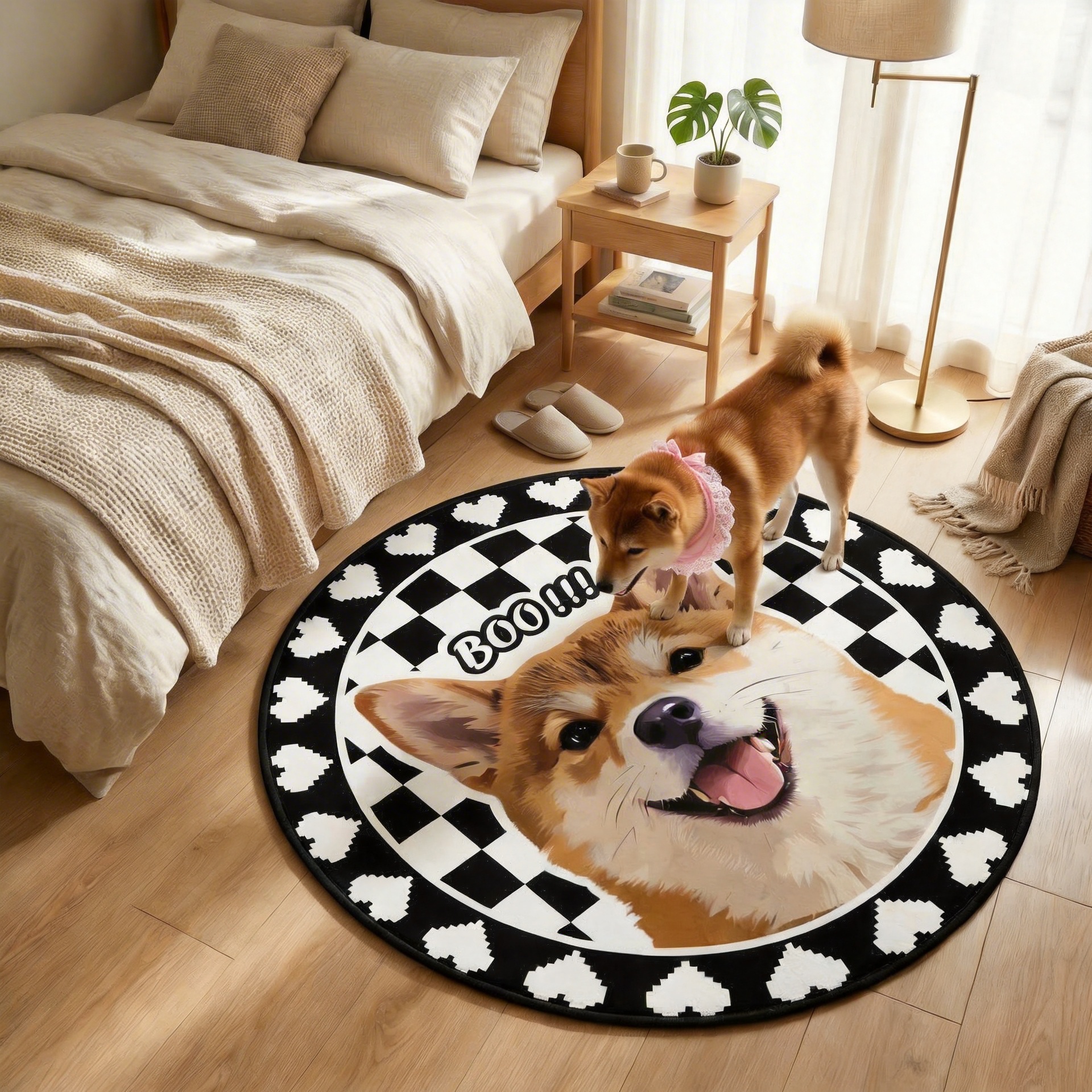 カスタムフワモコ部  ラグマット 円形  【1頭デザイン】260318-7