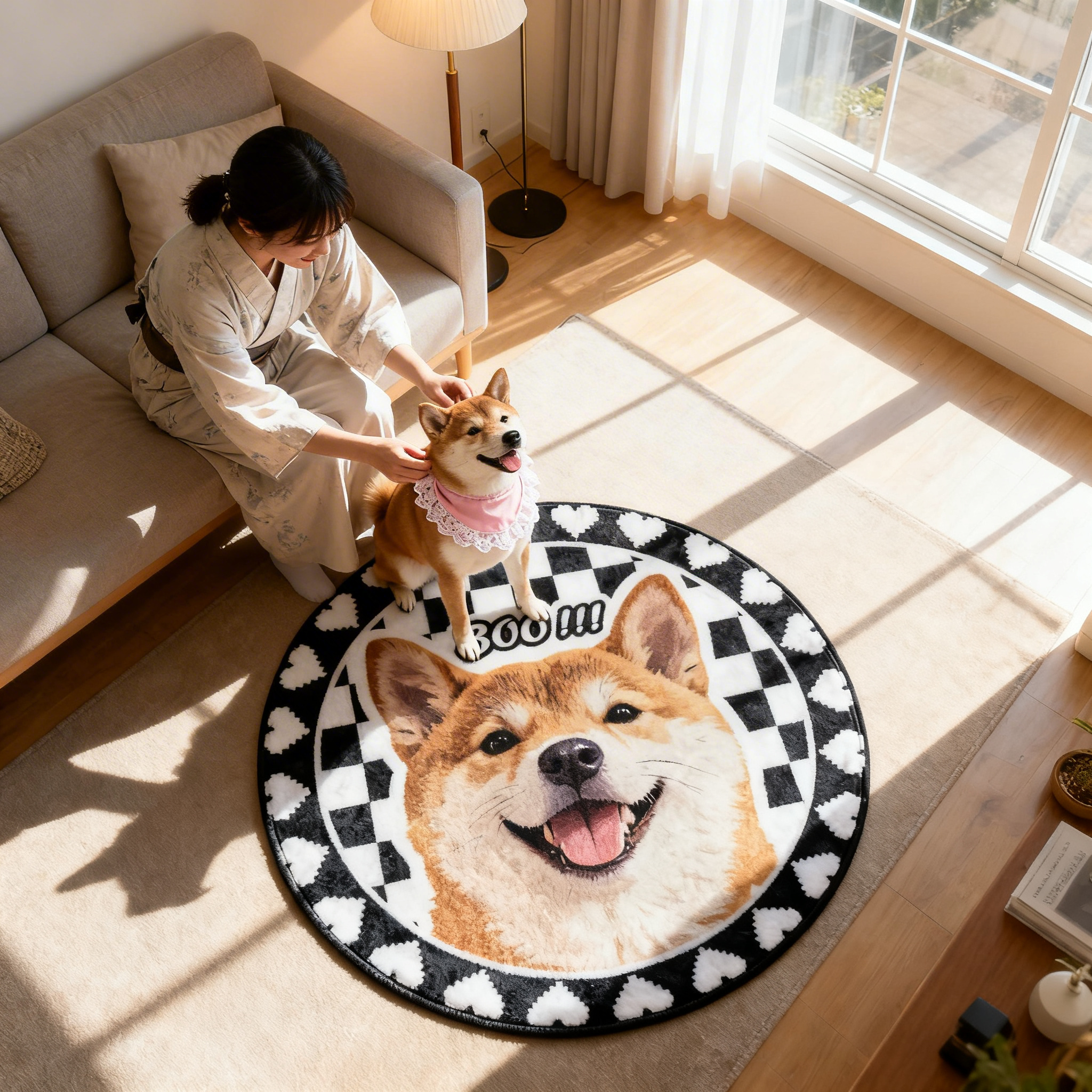 カスタムフワモコ部  ラグマット 円形  【1頭デザイン】260318-7