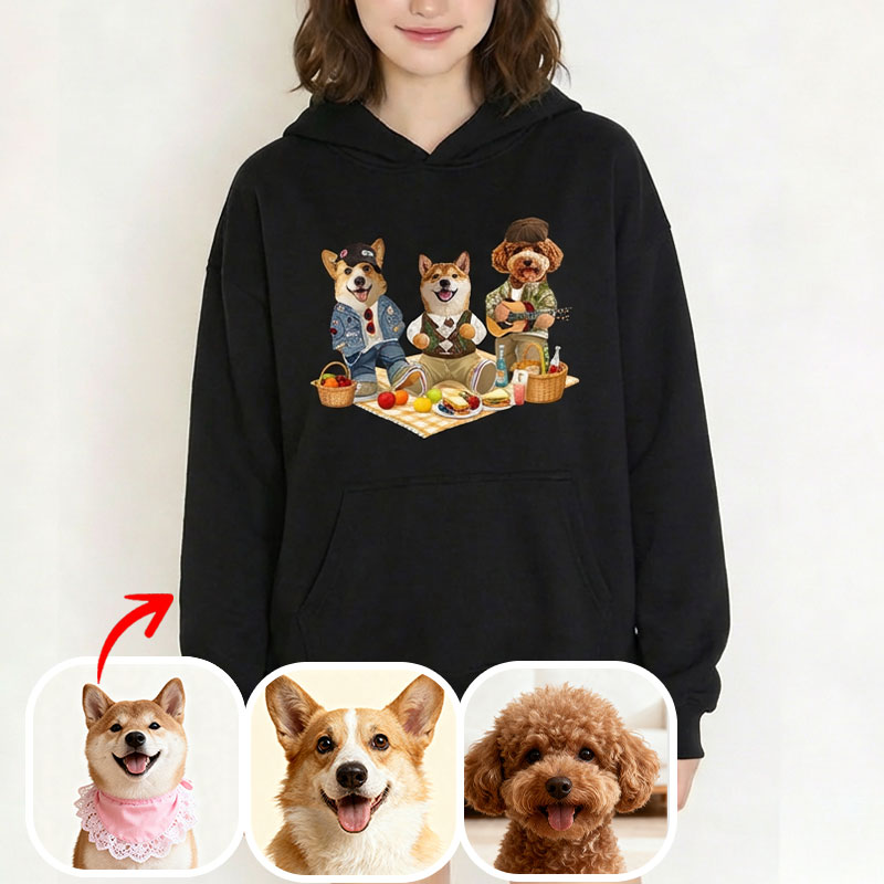 カスタムフワモコ部  パーカー  ピクニック 3頭デザイン26123-5