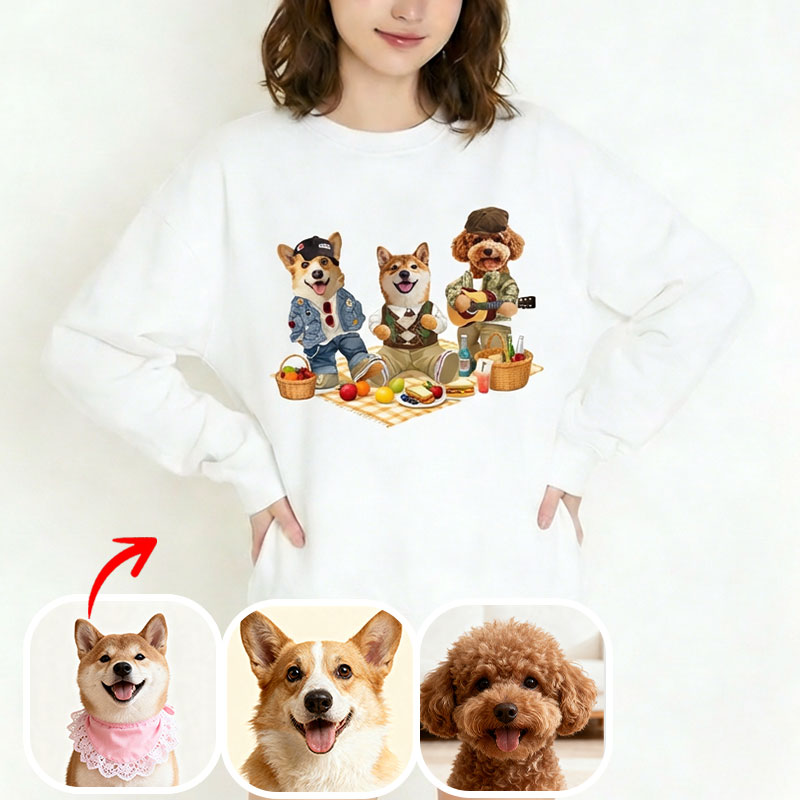 カスタムフワモコ部  トレーナー  ピクニック 3頭デザイン26123-4