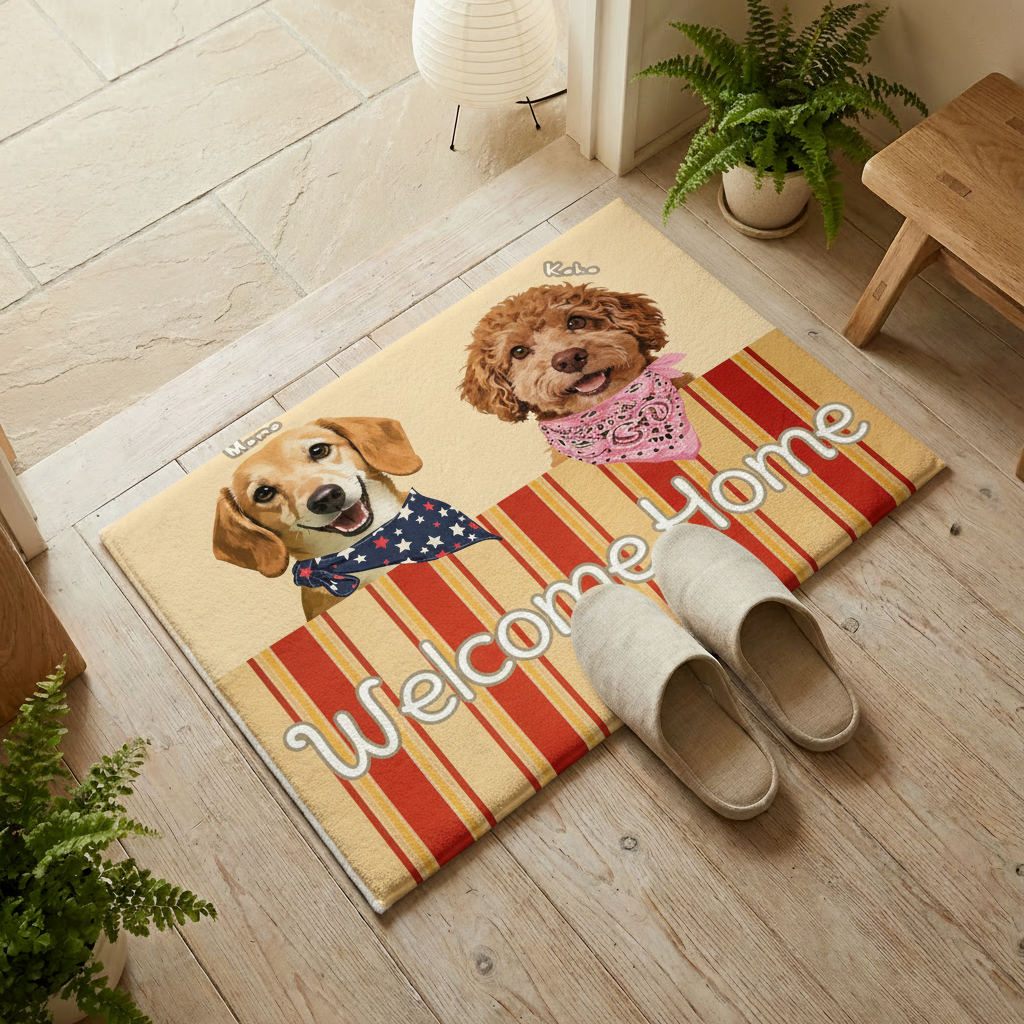 カスタムフワモコ部  玄関マット 長方形  【3頭デザイン】26112-4