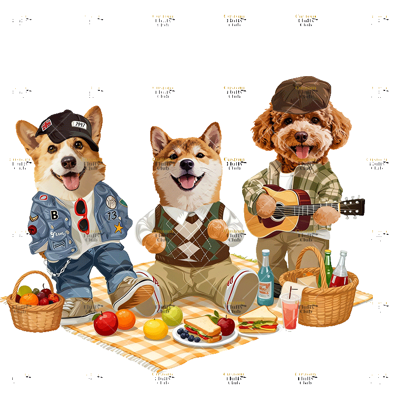 カスタムフワモコ部  パーカー  ピクニック 3頭デザイン26123-5