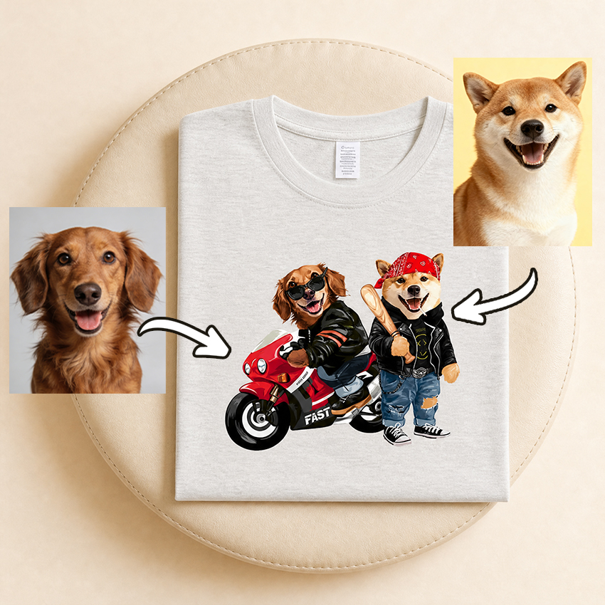 カスタムフワモコ部 アメリカンライダー プレミアムTシャツ  2頭デザイン 260520-6