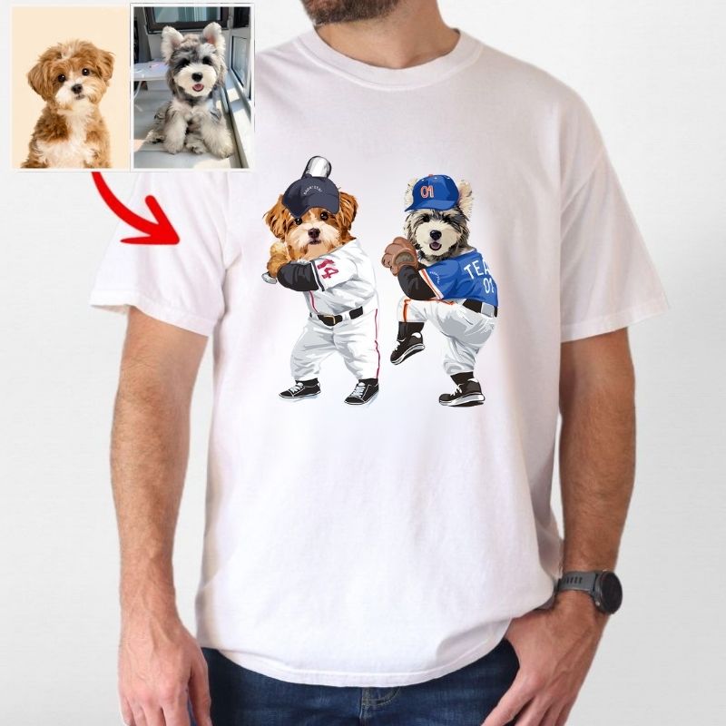 カスタムフワモコ部  プレミアムTシャツ  野球  2頭デザイン #210-1-2