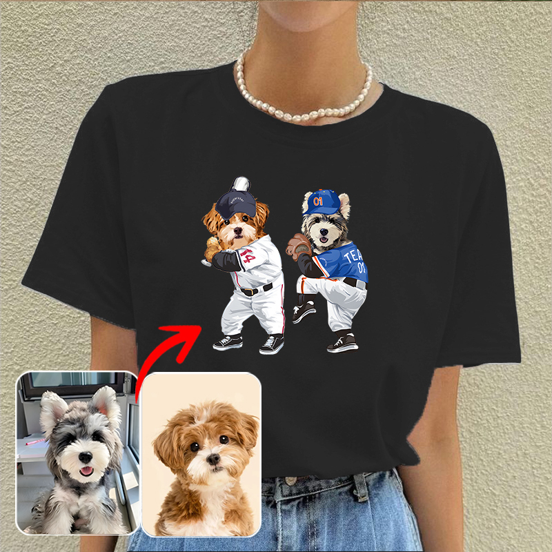 カスタムフワモコ部  プレミアムTシャツ  野球  2頭デザイン #210-1-2