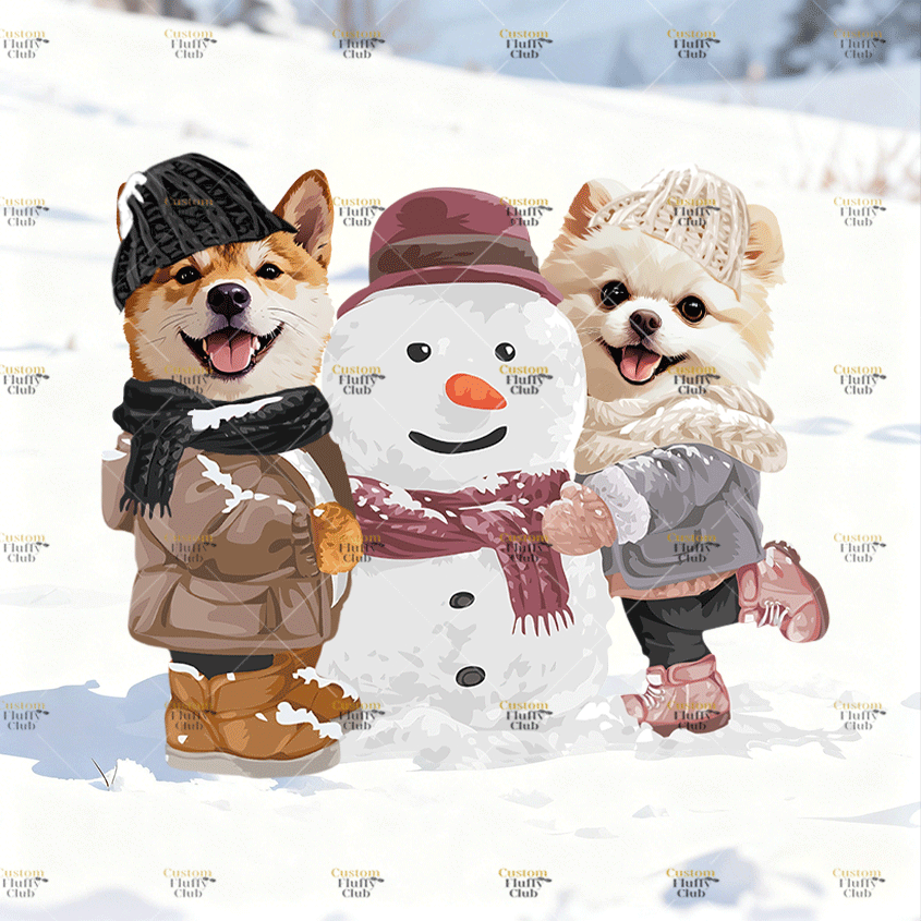 カスタムフワモコ部 　キャンバス  雪だるまを作る 【2頭デザイン】251122-21