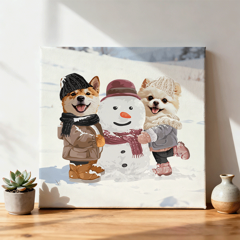 カスタムフワモコ部 　キャンバス  雪だるまを作る 【2頭デザイン】251122-21