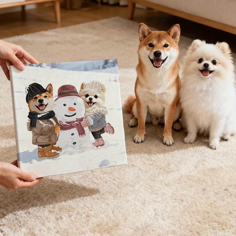 カスタムフワモコ部 　キャンバス  雪だるまを作る 【2頭デザイン】251122-21