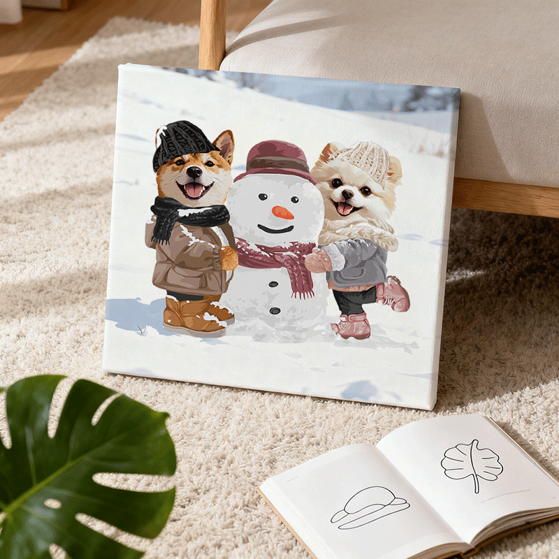カスタムフワモコ部 　キャンバス  雪だるまを作る 【2頭デザイン】251122-21