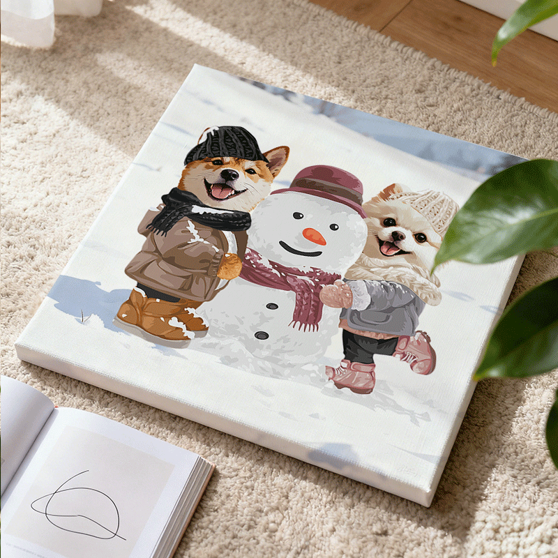 カスタムフワモコ部 　キャンバス  雪だるまを作る 【2頭デザイン】251122-21