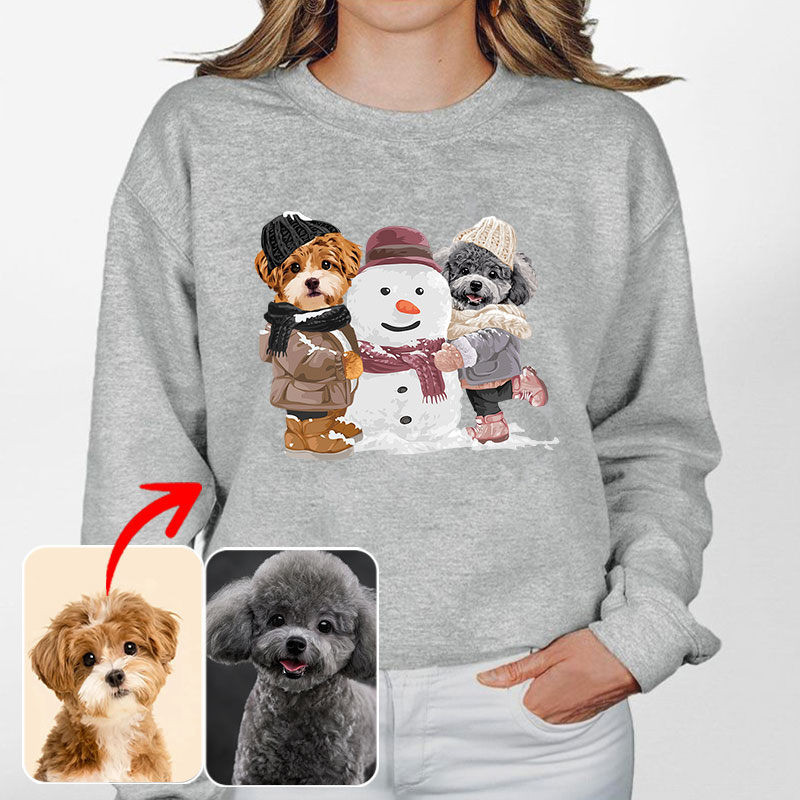 カスタムフワモコ部 　トレーナー 雪だるまを作る  2頭デザイン25114-4