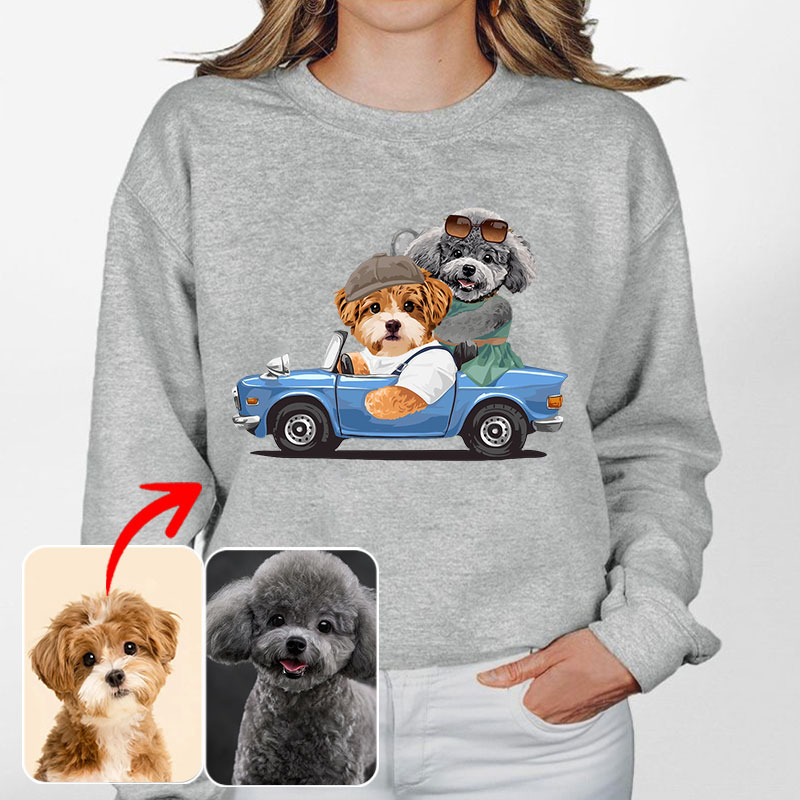 カスタムフワモコ部 　トレーナー ドライブ旅行 2頭デザイン25114-3