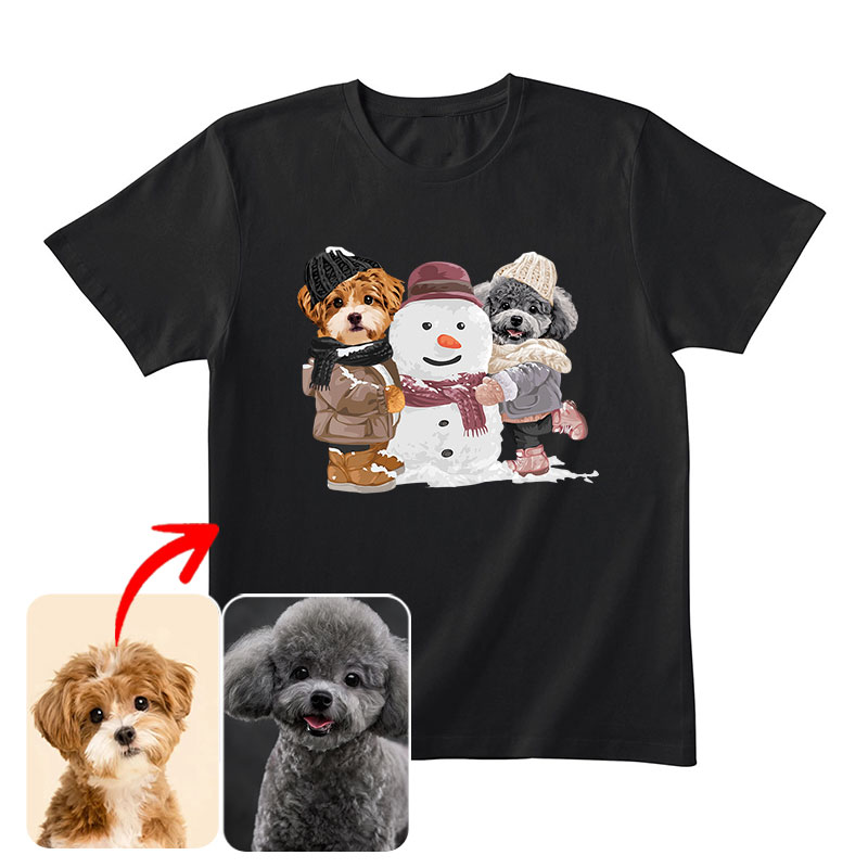 カスタムFluffyclub　半袖Tシャツ  雪だるまを作る  2頭デザイン25114-5