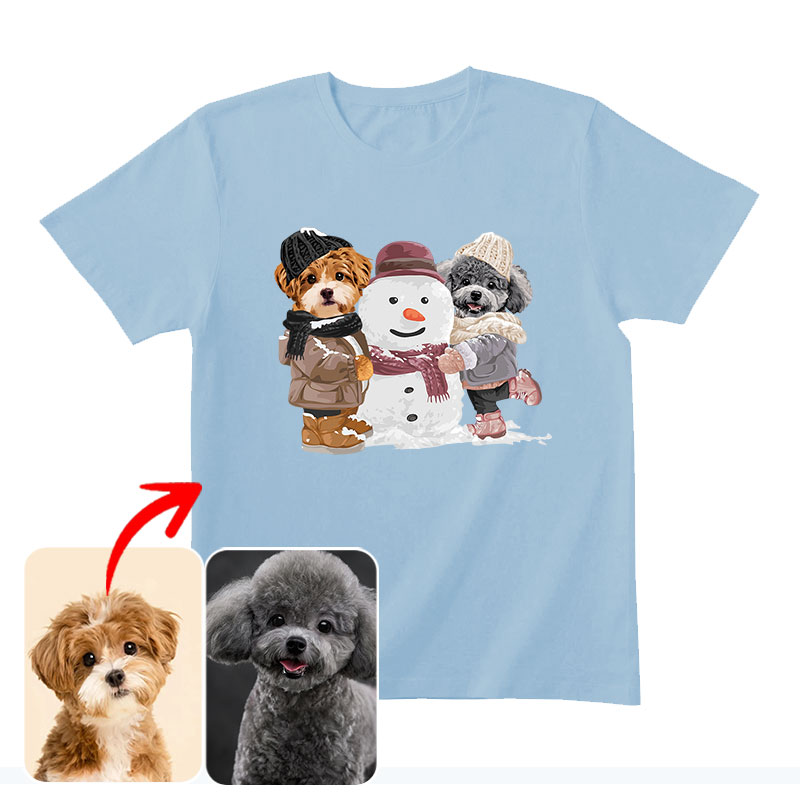 カスタムFluffyclub　半袖Tシャツ  雪だるまを作る  2頭デザイン25114-5