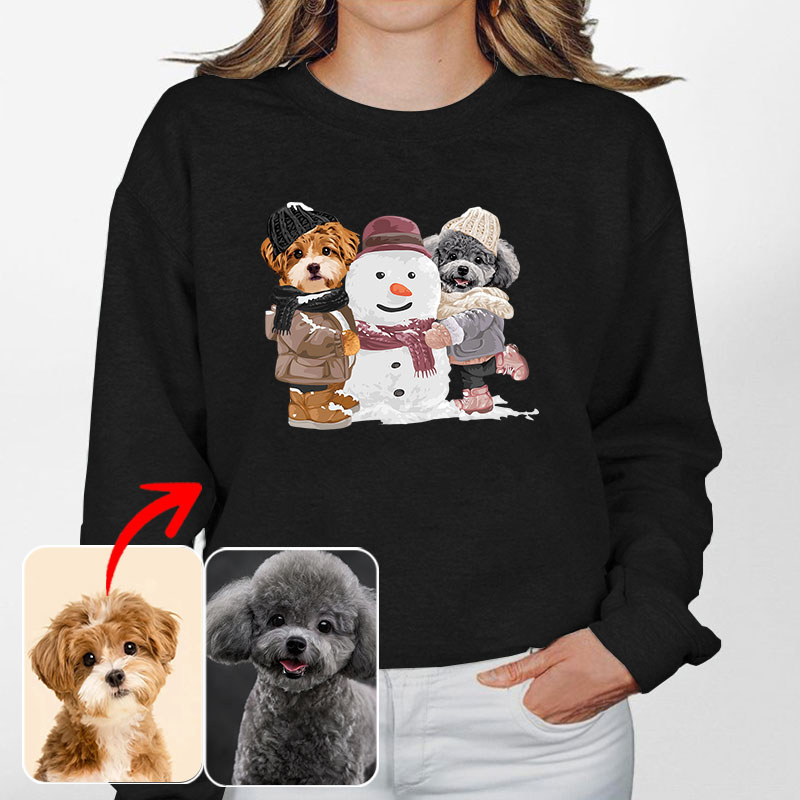 カスタムフワモコ部 　トレーナー 雪だるまを作る  2頭デザイン25114-4