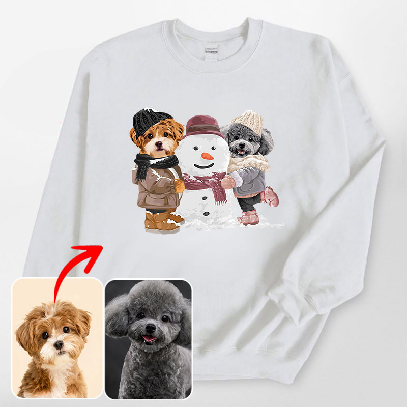 カスタムフワモコ部 　トレーナー 雪だるまを作る  2頭デザイン25114-4