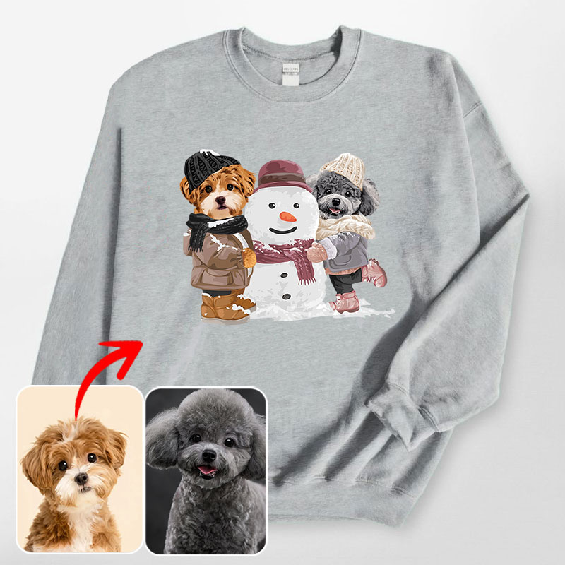 カスタムフワモコ部 　トレーナー 雪だるまを作る  2頭デザイン25114-4