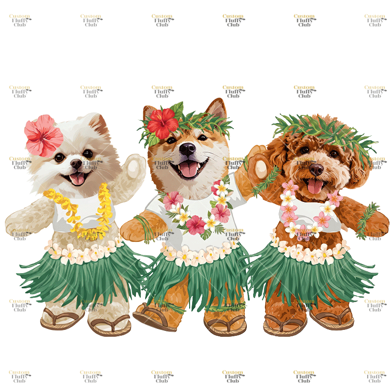 カスタムフワモコ部   Alohaわんこパーティー  プレミアムTシャツ  3頭デザイン 260610-3