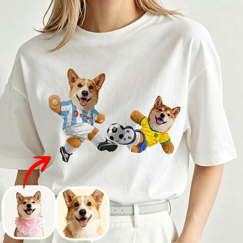 カスタムフワモコ部   ワンちゃん W 杯  プレミアムTシャツ  2頭デザイン 260610-1