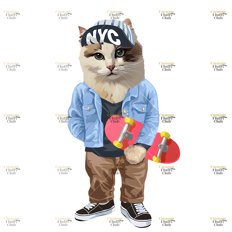 カスタムフワモコ部  プレミアムTシャツ スケボー １頭デザイン #250128-8