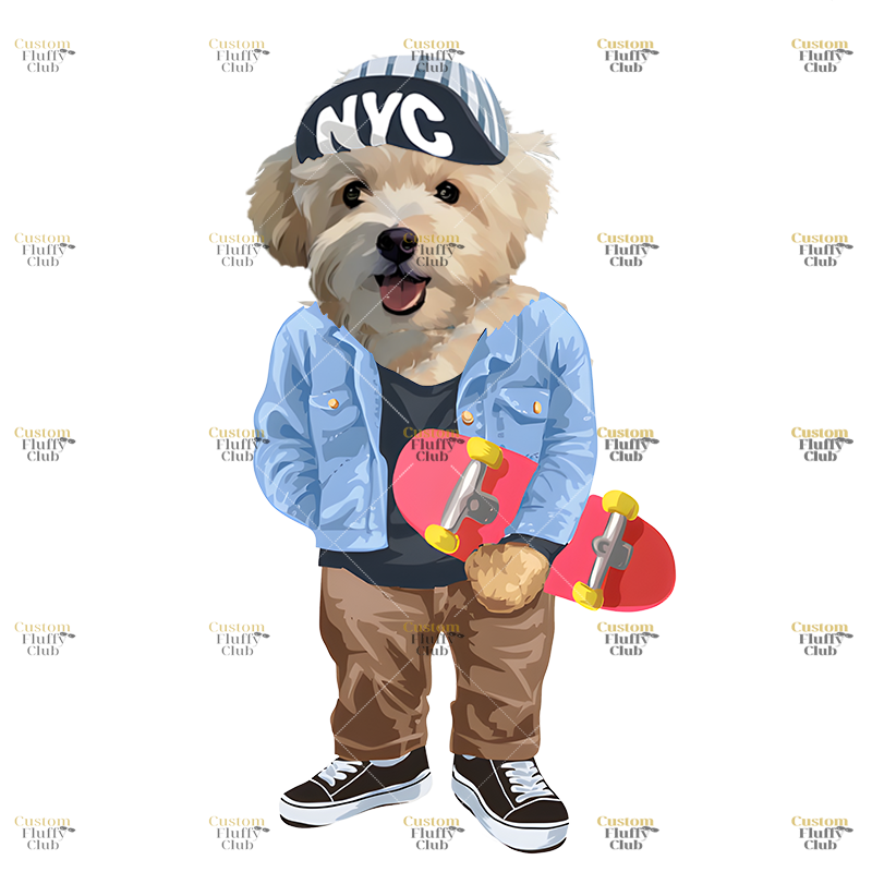 カスタムフワモコ部  プレミアムTシャツ スケボー １頭デザイン #250128-8