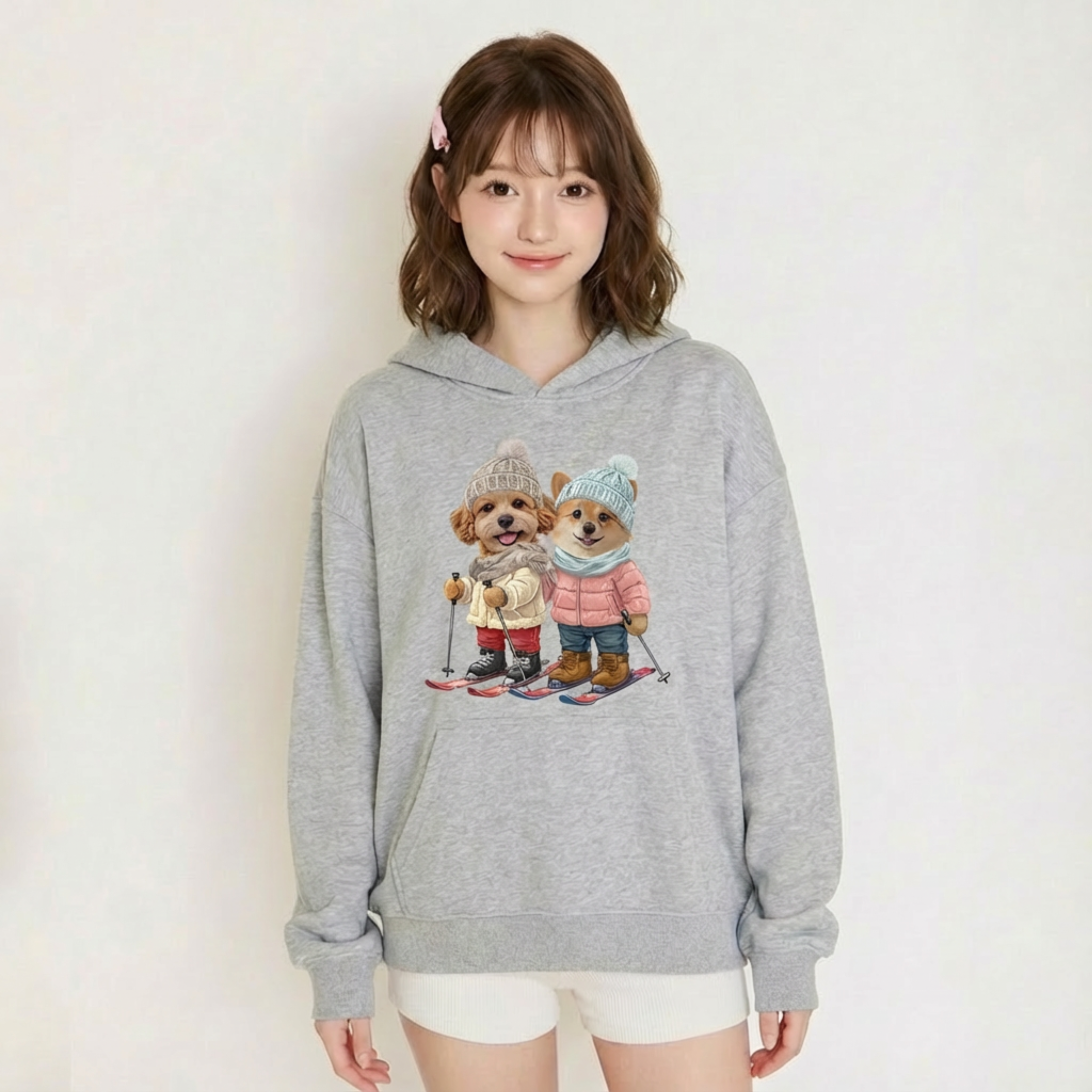 カスタムフワモコ部 　パーカー  Girls skiing  2頭デザイン 251216-3