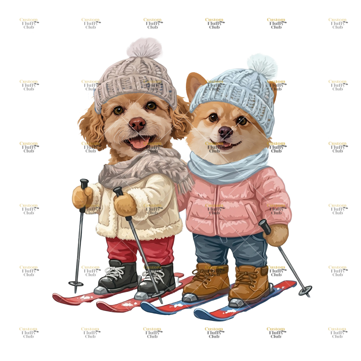 カスタムフワモコ部 　パーカー  Girls skiing  2頭デザイン 251216-3