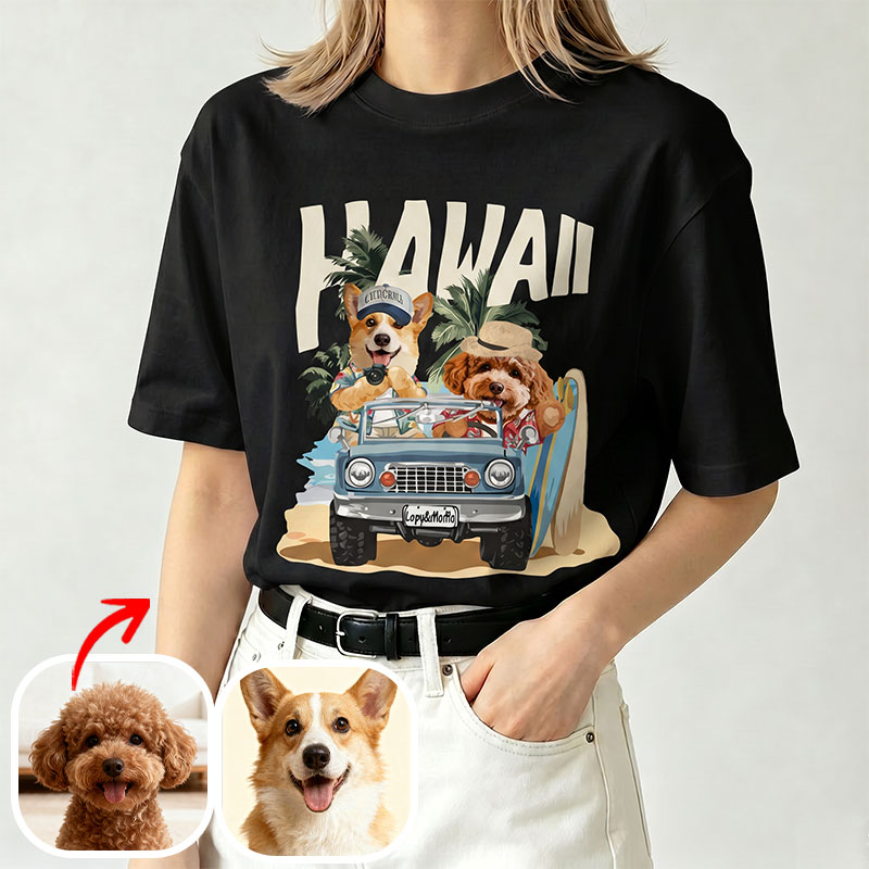 カスタムフワモコ部   ワンコビーチ自撮り  プレミアムTシャツ  2頭デザイン 260610-4