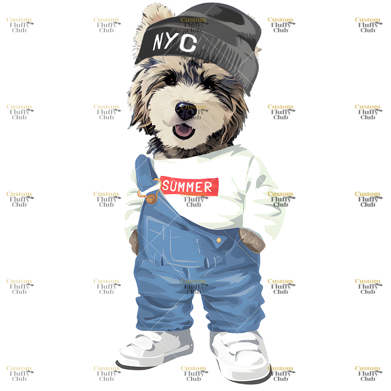 カスタムフワモコ部  プレミアムTシャツ  オーバーオール１頭デザイン #250128-2