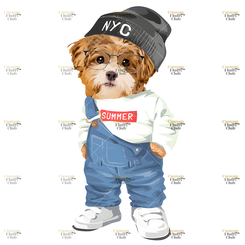 カスタムフワモコ部  プレミアムTシャツ  オーバーオール１頭デザイン #250128-2