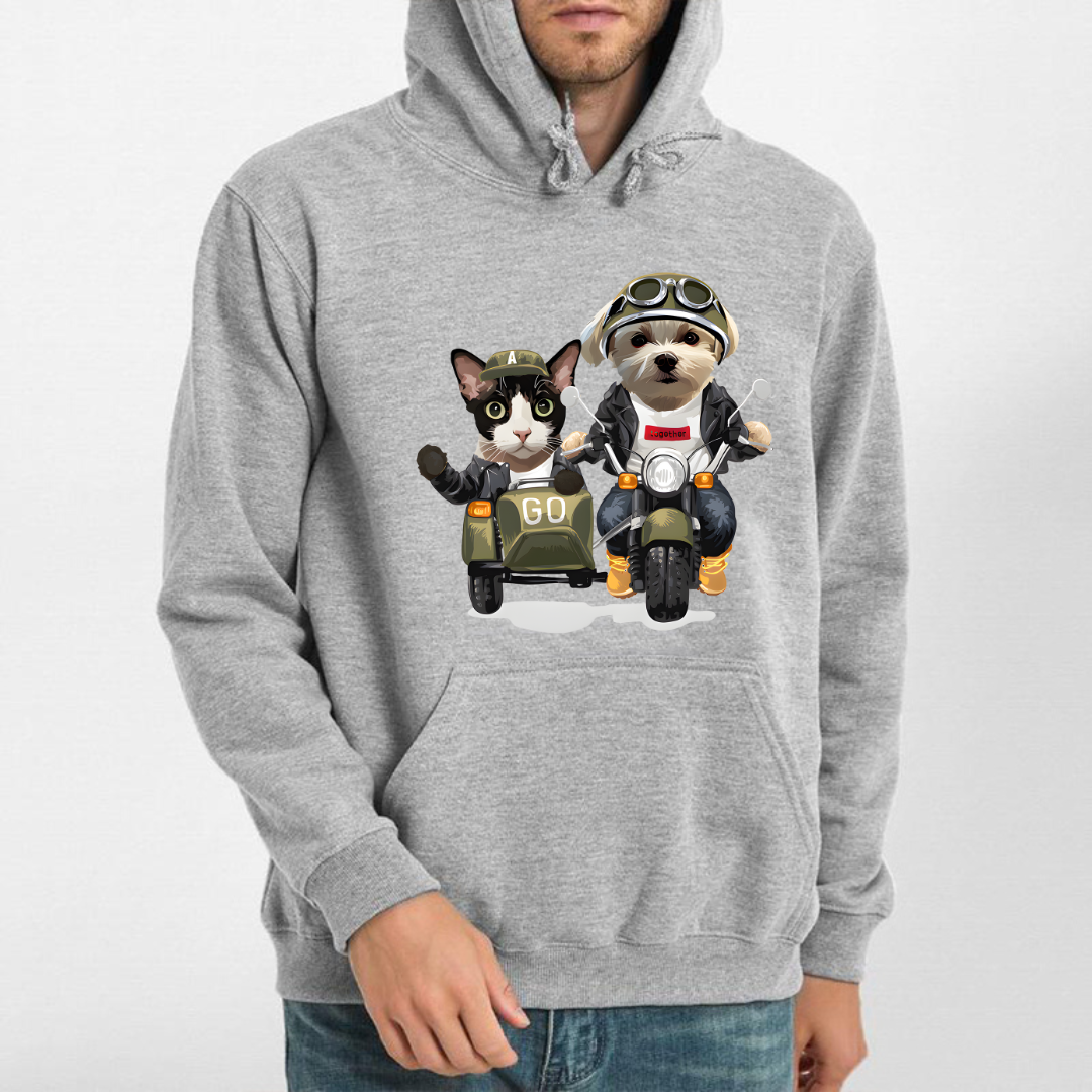 カスタムFluffyclub　パーカー バイクに乗る 2頭デザイン0123-16