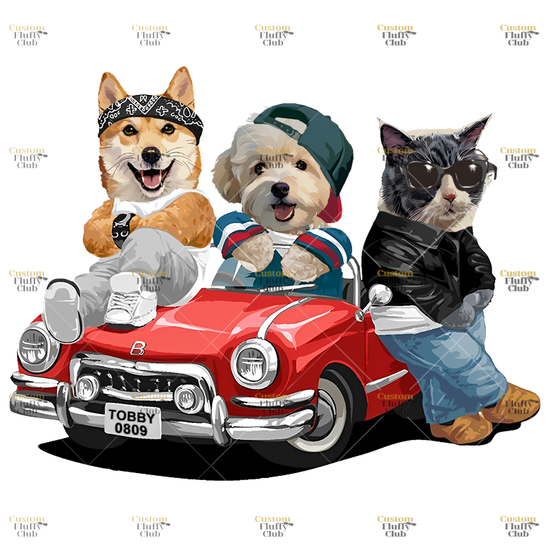 カスタムフワモコ部 　トレーナー 一緒に旅行する 3頭デザイン0313-3-4