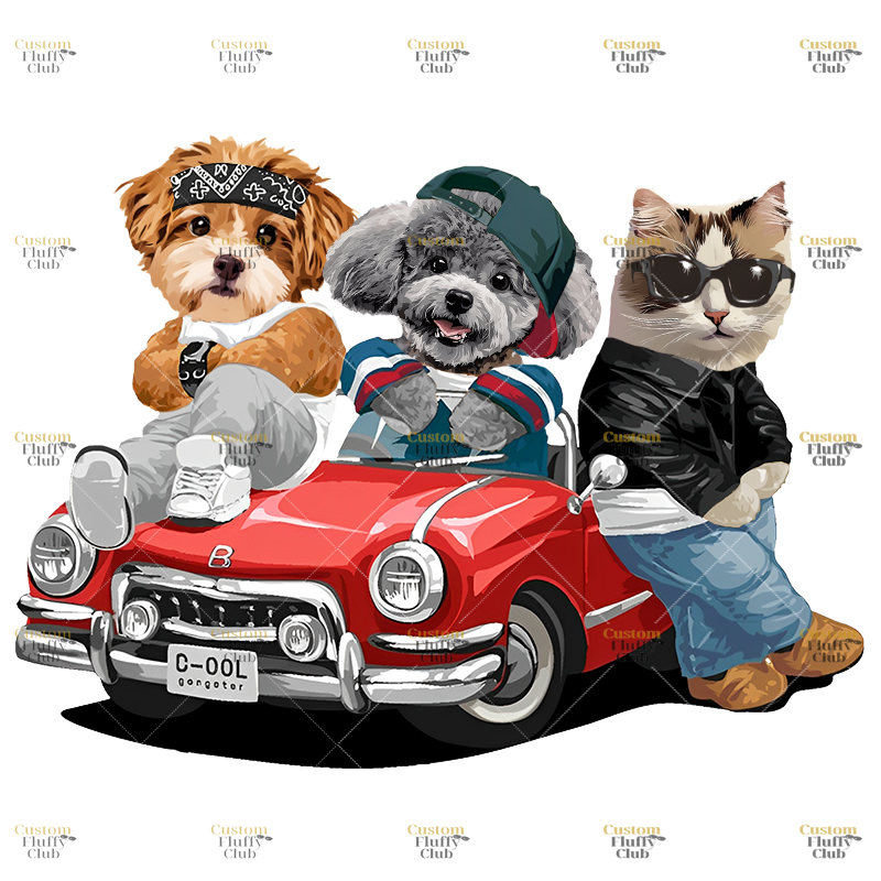 カスタムフワモコ部 　トレーナー 一緒に旅行する 3頭デザイン0313-3-4