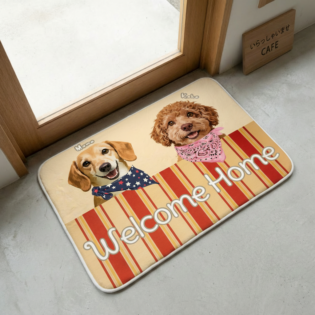 カスタムフワモコ部  玄関マット 長方形  【3頭デザイン】26112-4