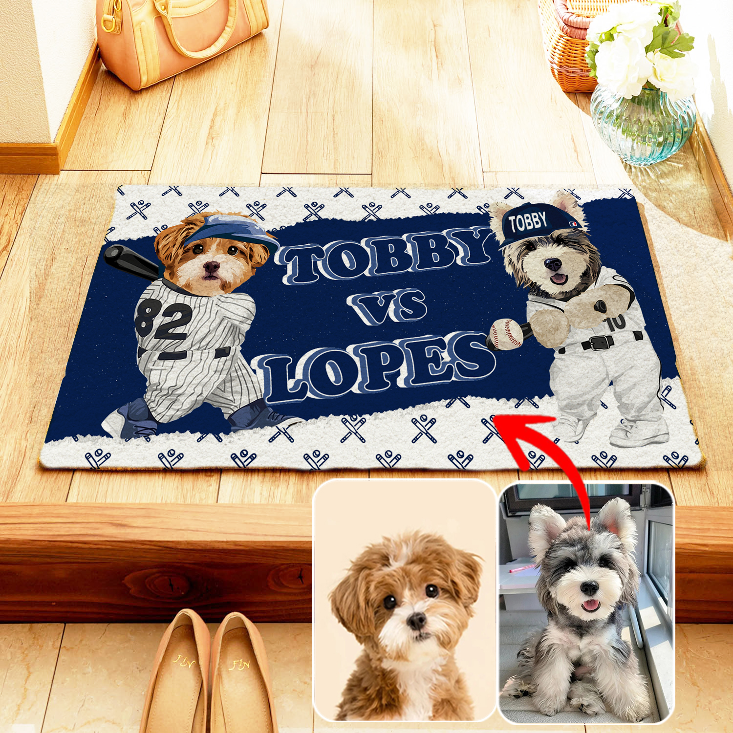 カスタムフワモコ部  玄関マット 長方形  野球対決 0508-1-1