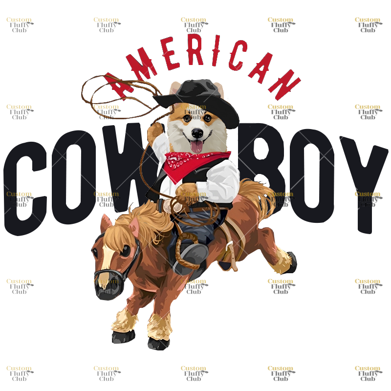 カスタムフワモコ部  プレミアムTシャツ Horseback Cowboy  1頭デザイン 0305-2-3