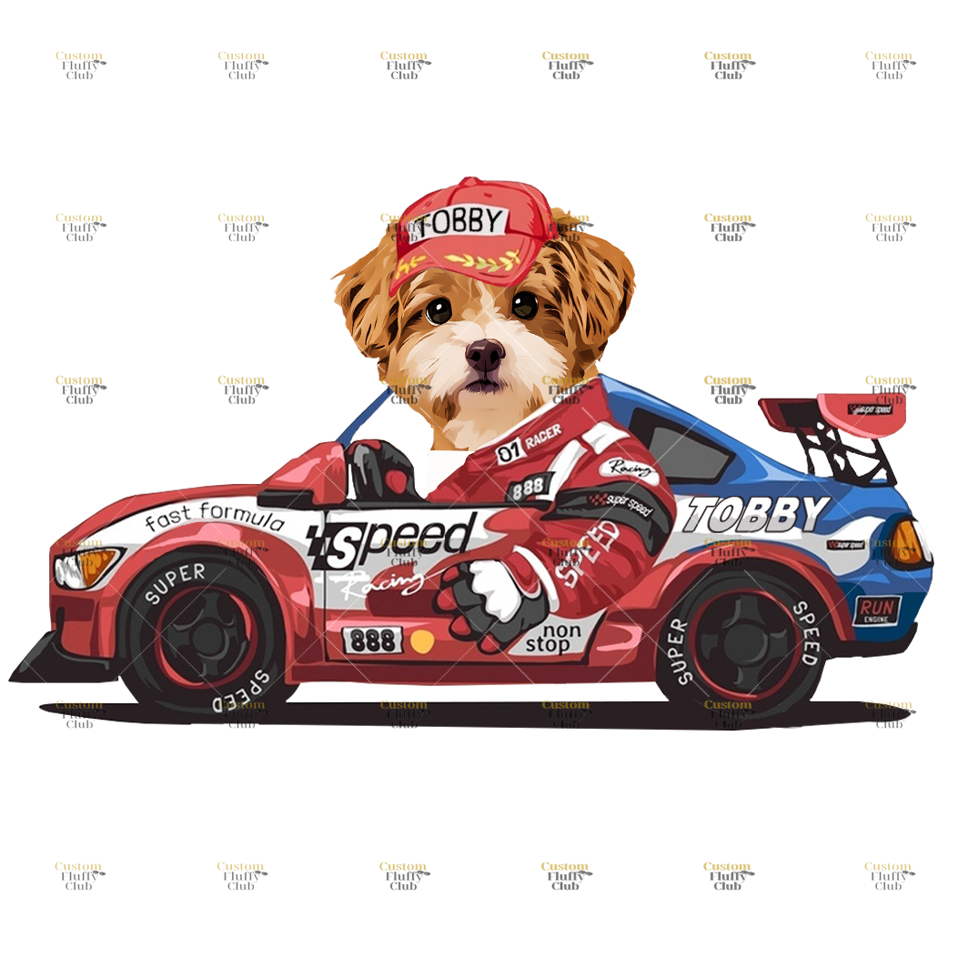 カスタムフワモコ部  プレミアムTシャツ  レーシングカー  1頭デザイン 0417-3-3