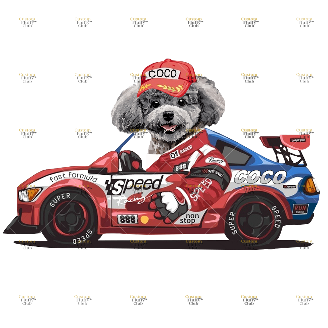 カスタムフワモコ部  プレミアムTシャツ  レーシングカー  1頭デザイン 0417-3-3