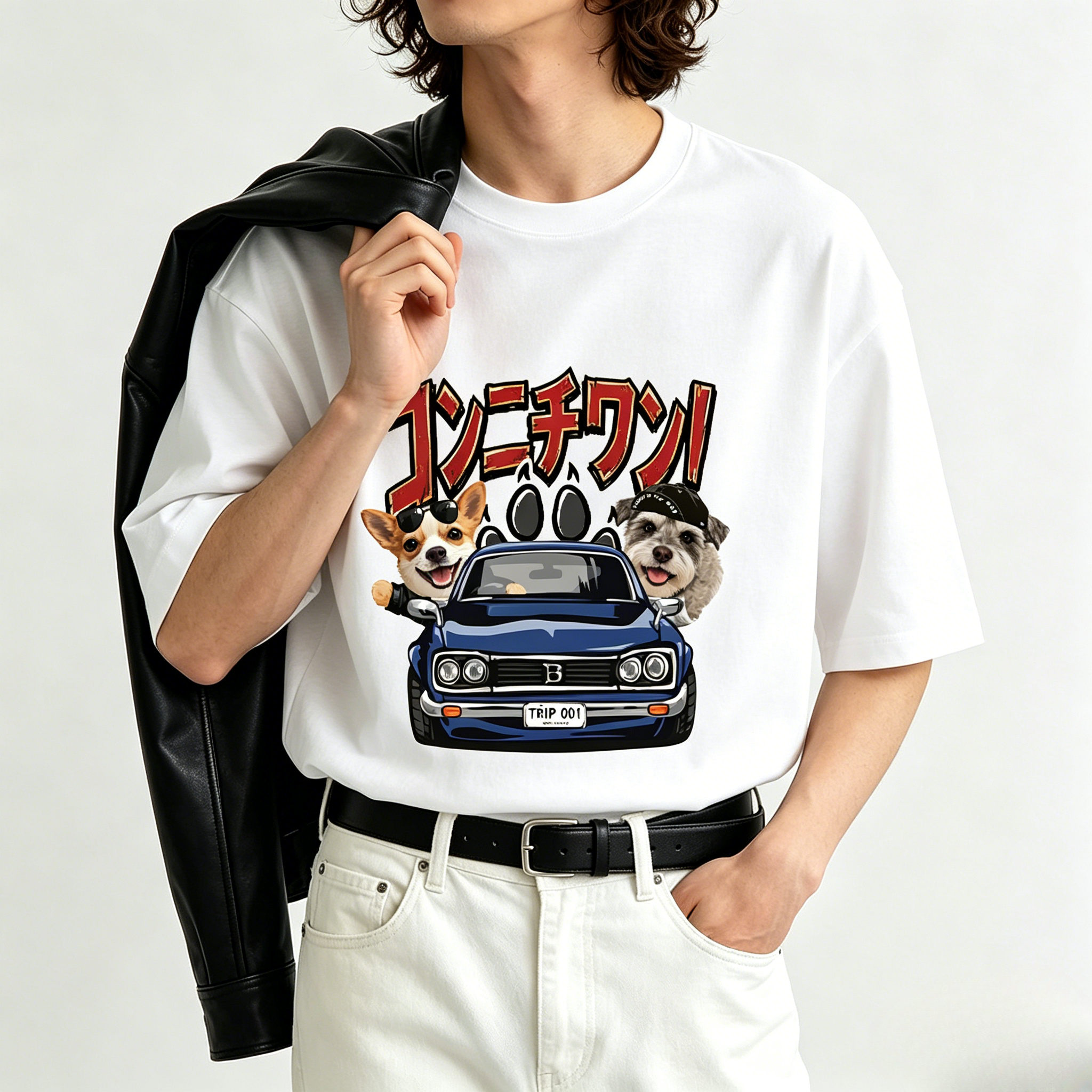 カスタムフワモコ部 ドライブへGO! プレミアムTシャツ  2頭デザイン 260520-8