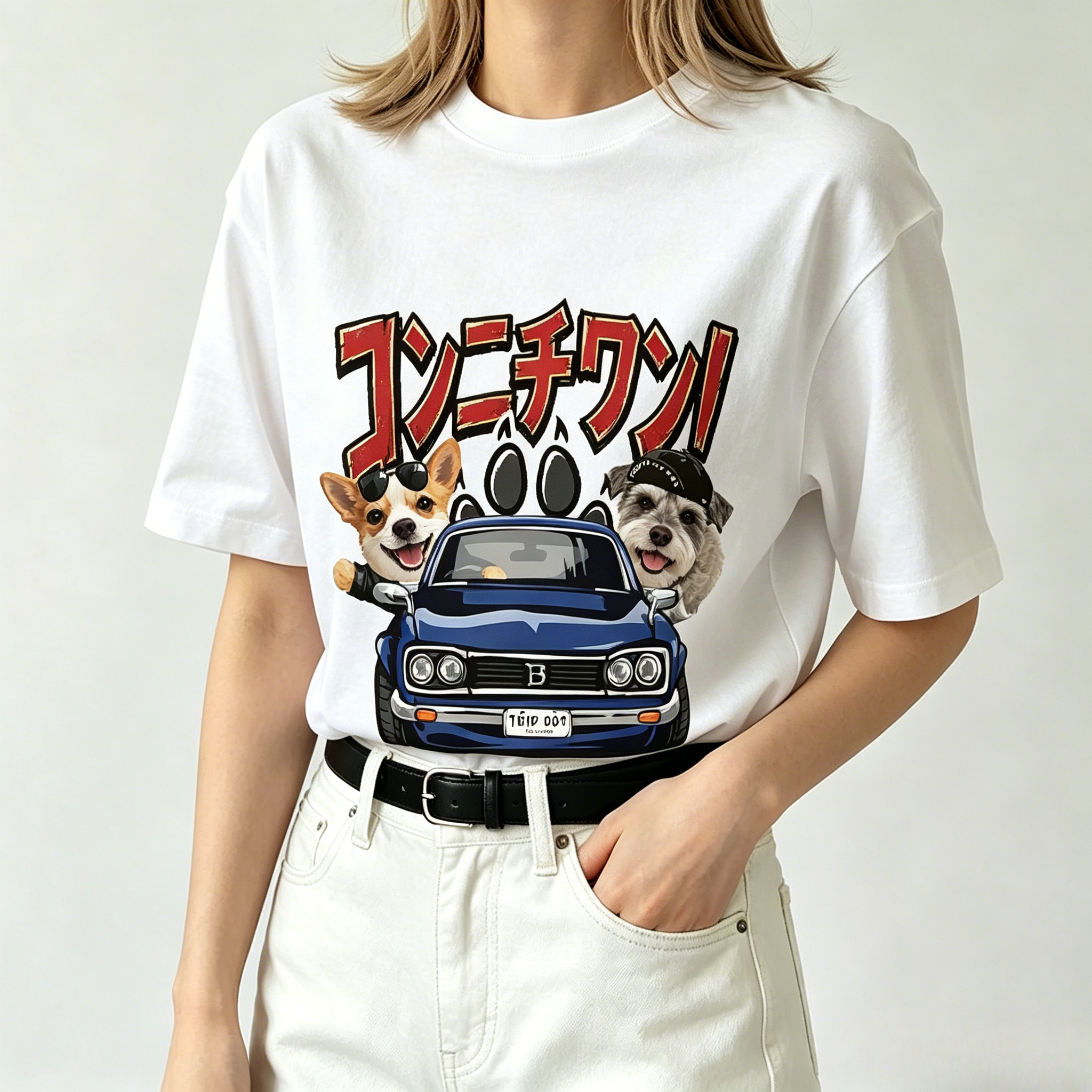 カスタムフワモコ部 ドライブへGO! プレミアムTシャツ  2頭デザイン 260520-8