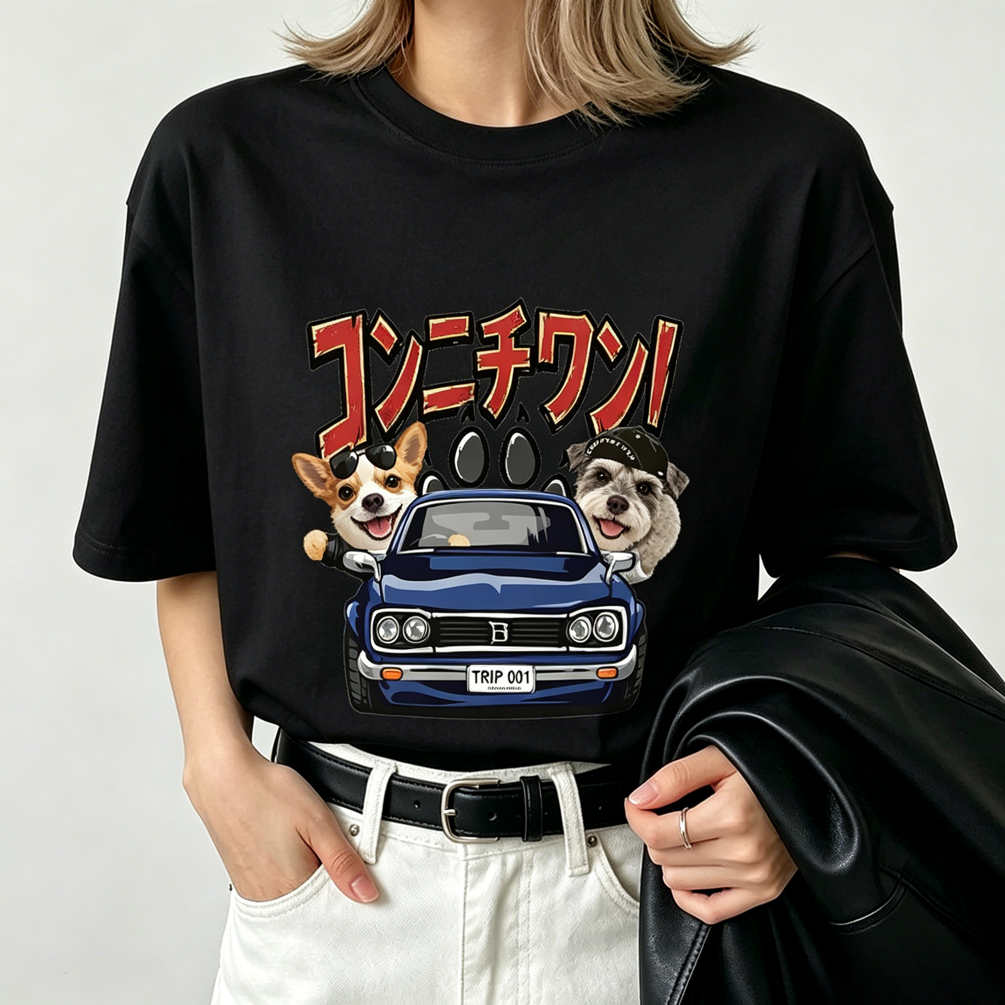 カスタムフワモコ部 ドライブへGO! プレミアムTシャツ  2頭デザイン 260520-8